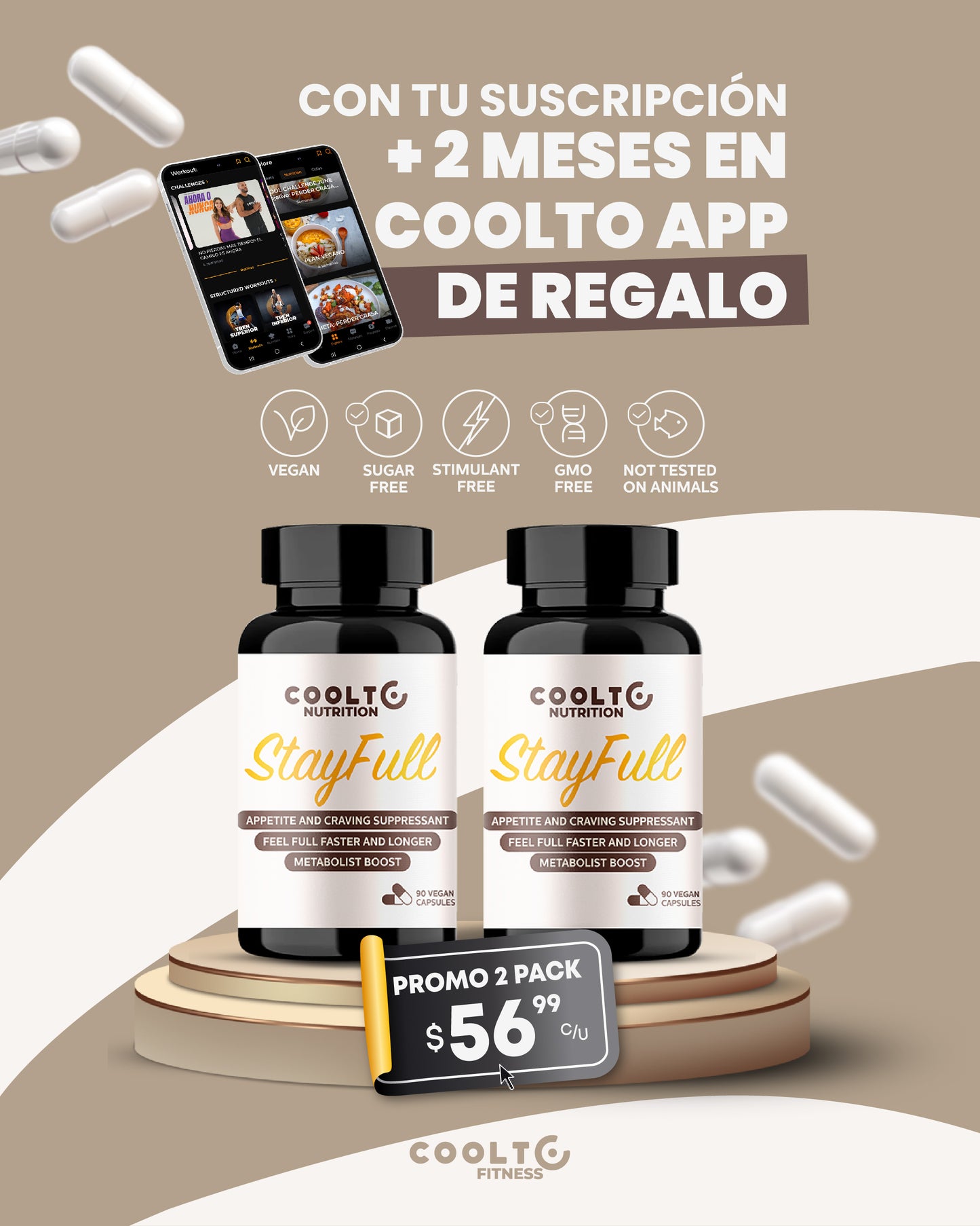 StayFull™ - Suplemento Vegano para Control del Apetito PACK X2 + 2 MESES GRATIS APP