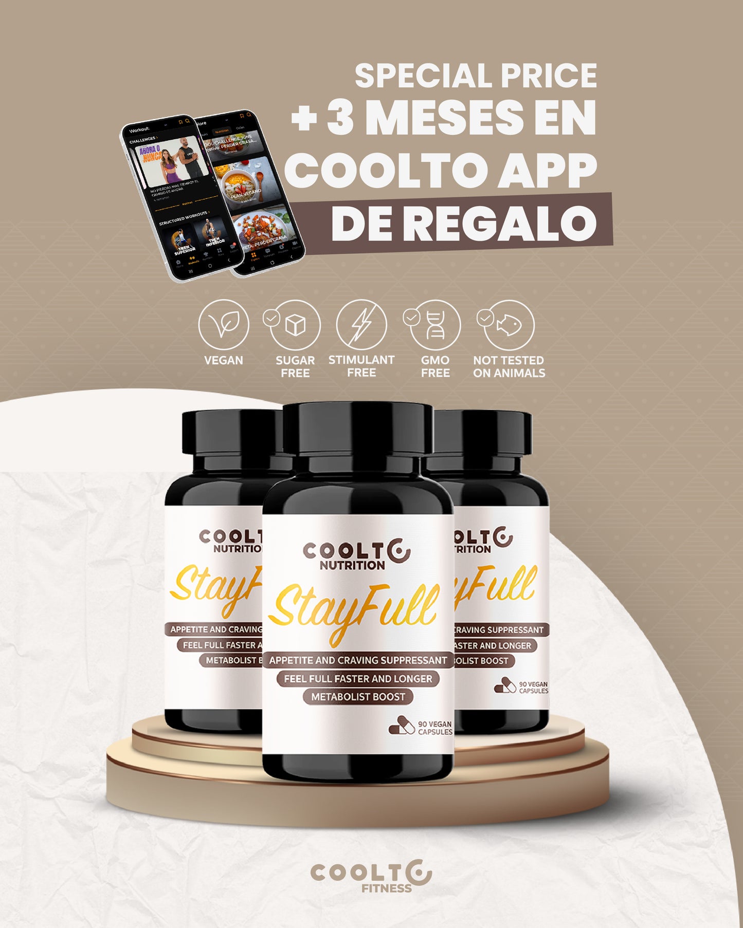 StayFull™  – Suplemento Vegano para Control del Apetito PACK 3 +3 MES GRATIS APP